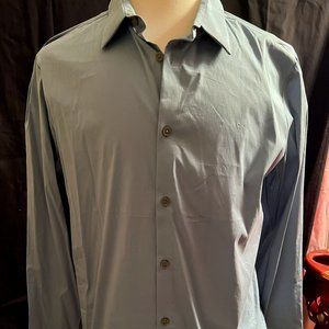 Men's Calvin Klein Dress Shirt Gray Size Large Slim Fit Button Front